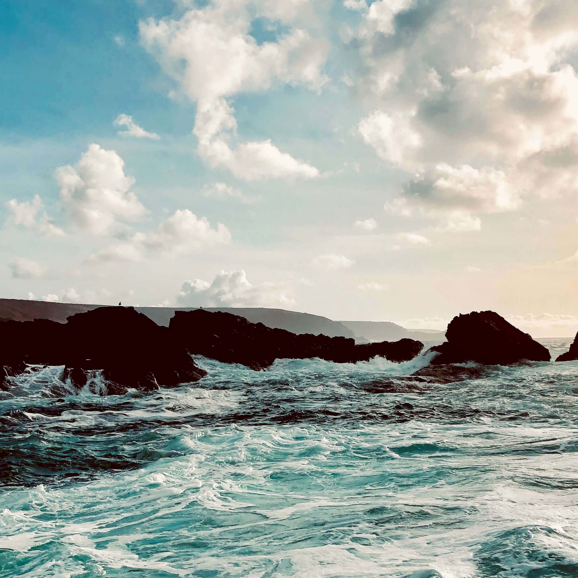 Sea crashing into rocks