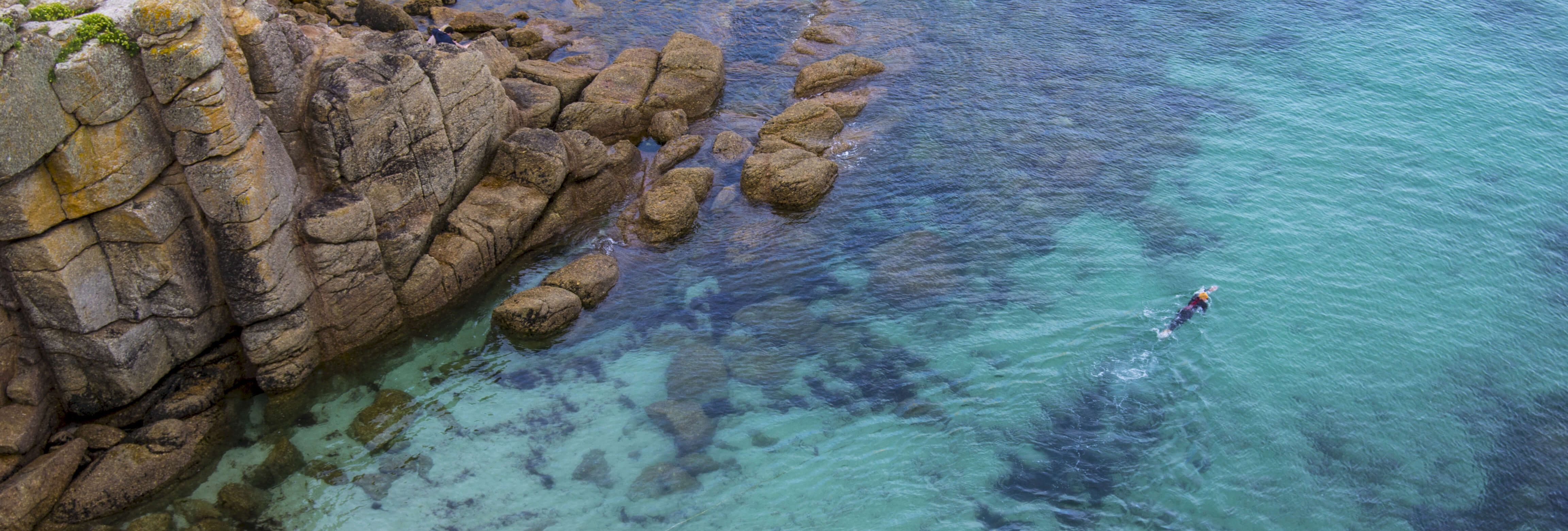 Aerial view of people swimming in sea