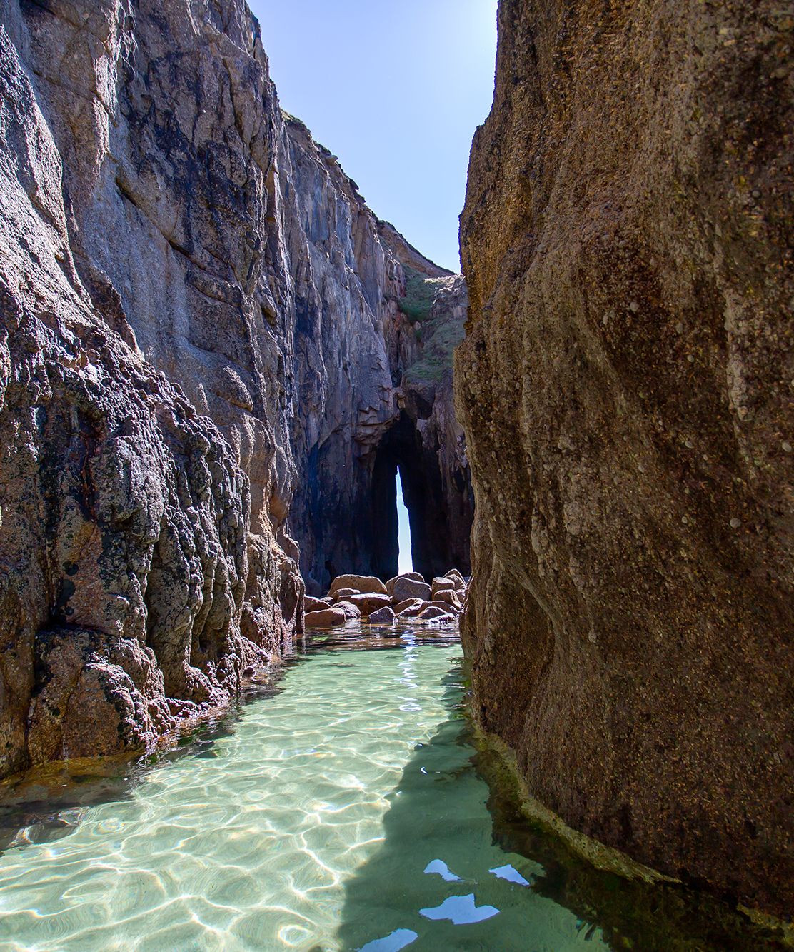 water between cliffs