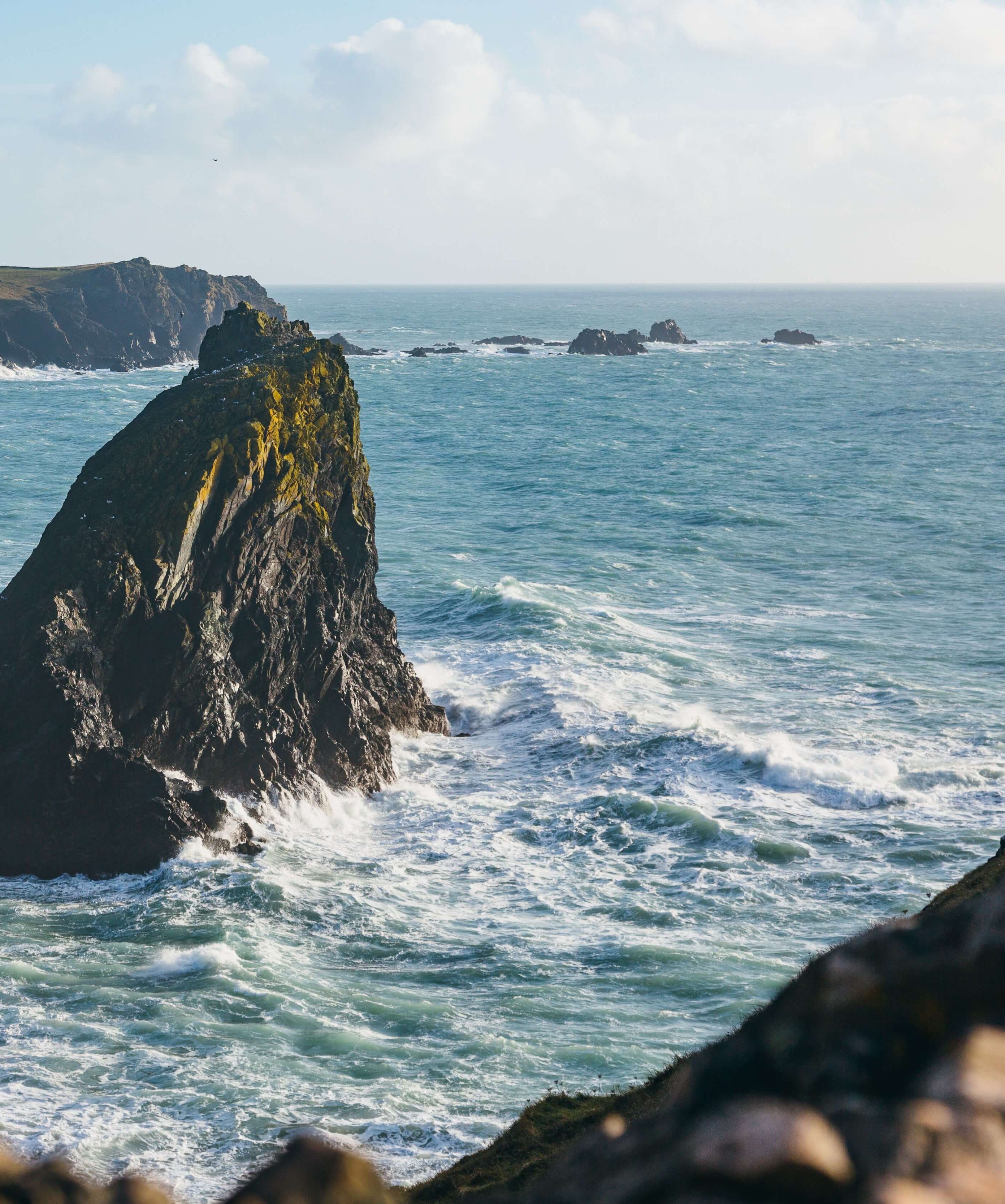 Waves crashing into rocks