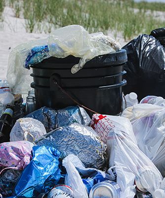 Bags of rubbish on beach