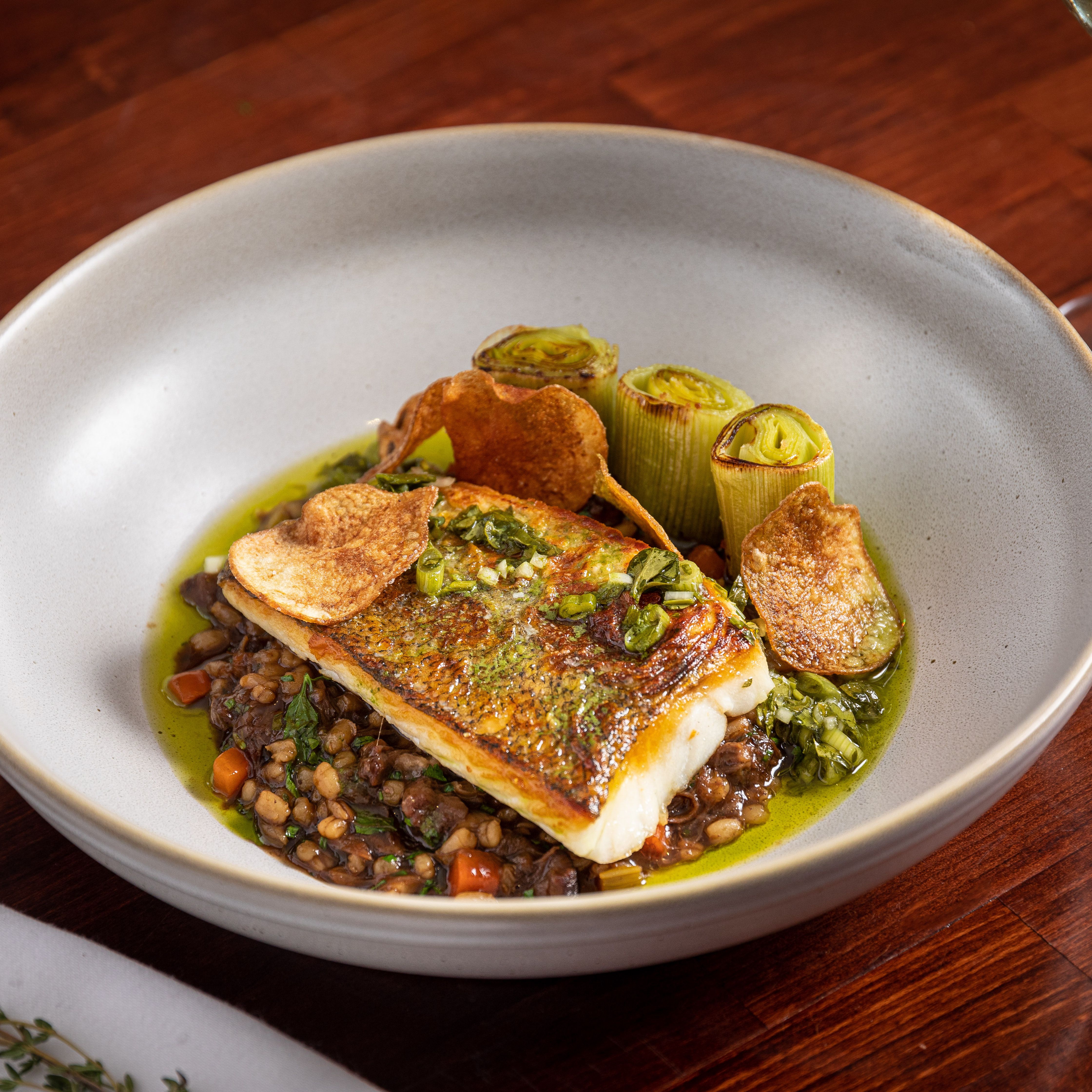 Fish with grains and vegetables