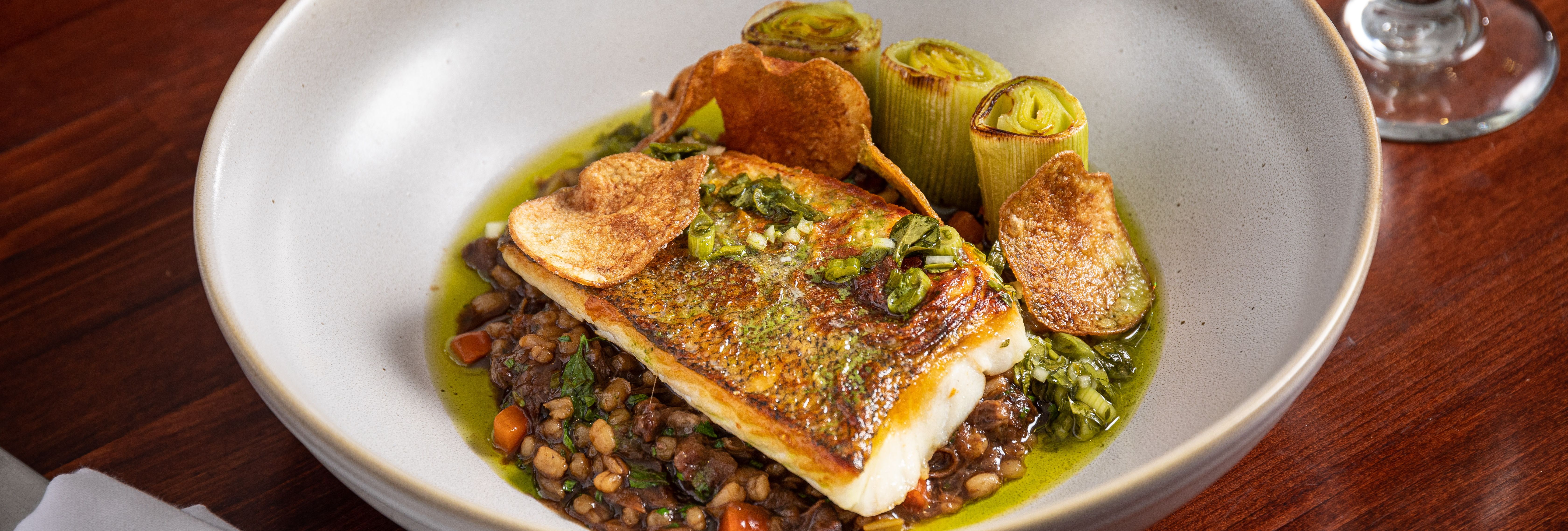 Fish with grains and vegetables