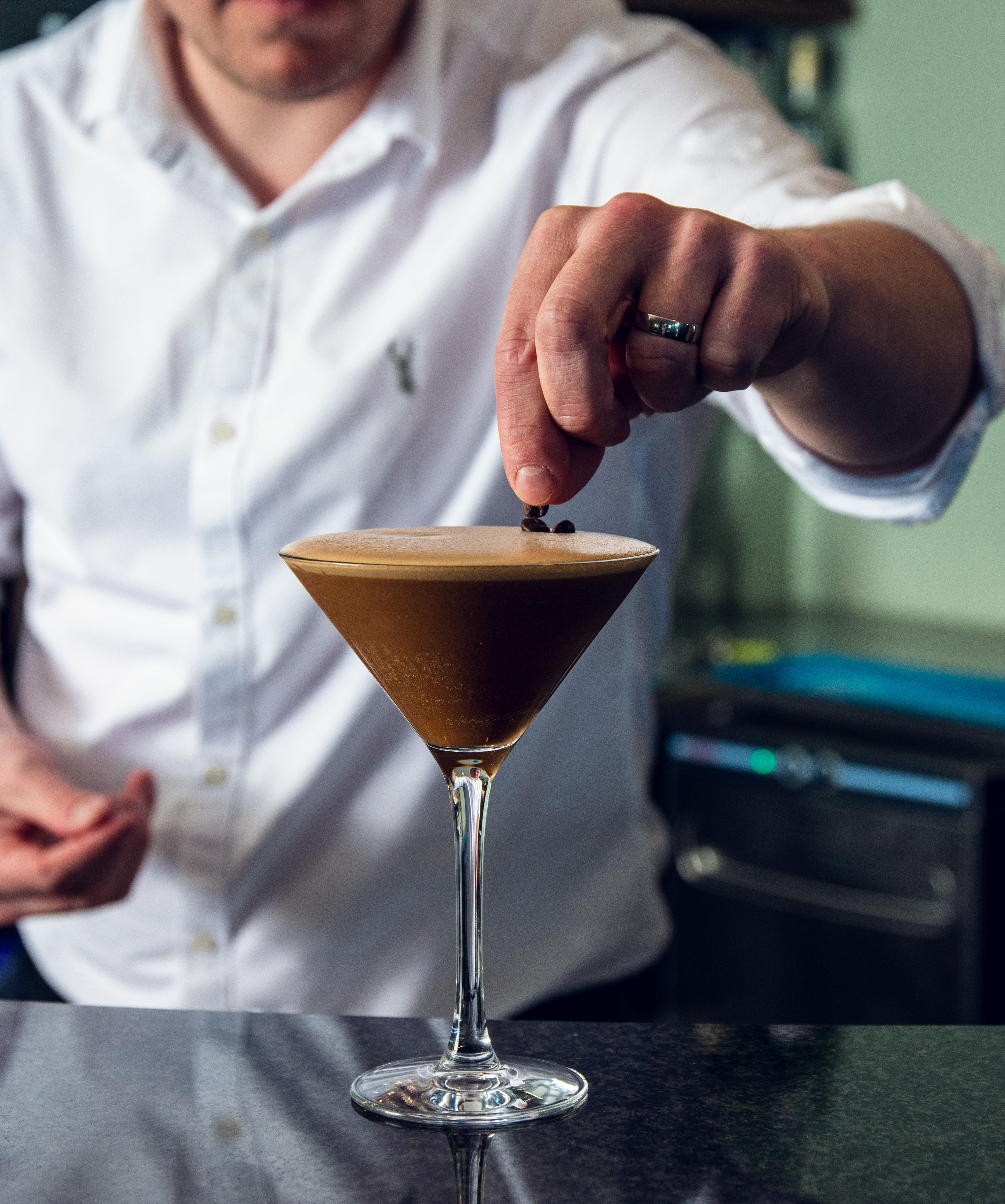 Bartender making espresso martini