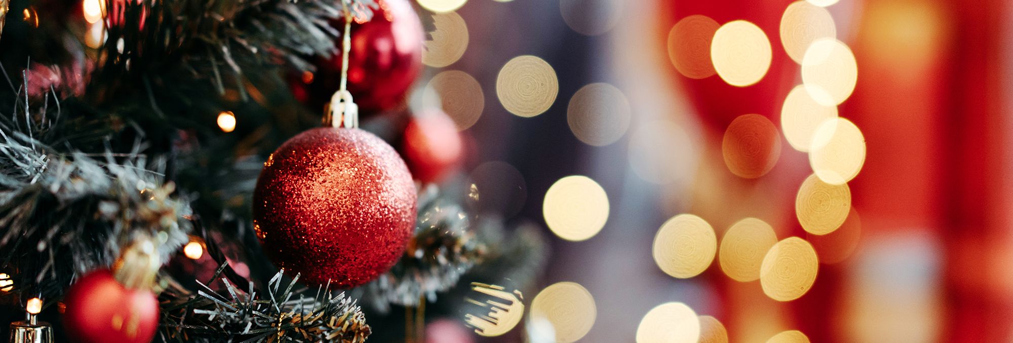 Red baubles on Christmas tree